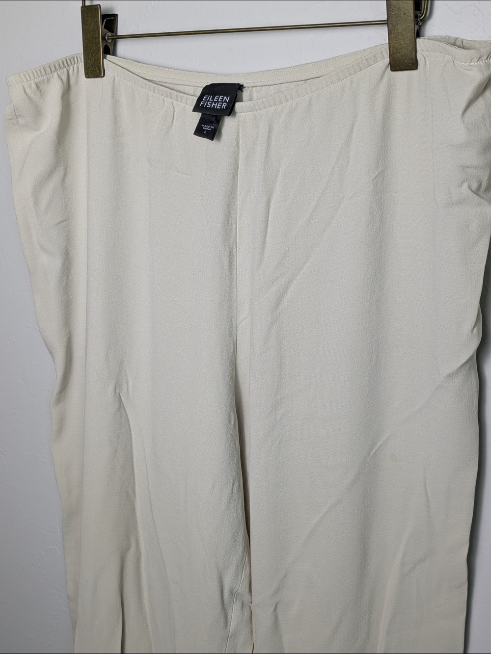 Eileen Fisher Cream Relaxed Straight-Leg Trousers Flowy Lightweight Quiet Luxury